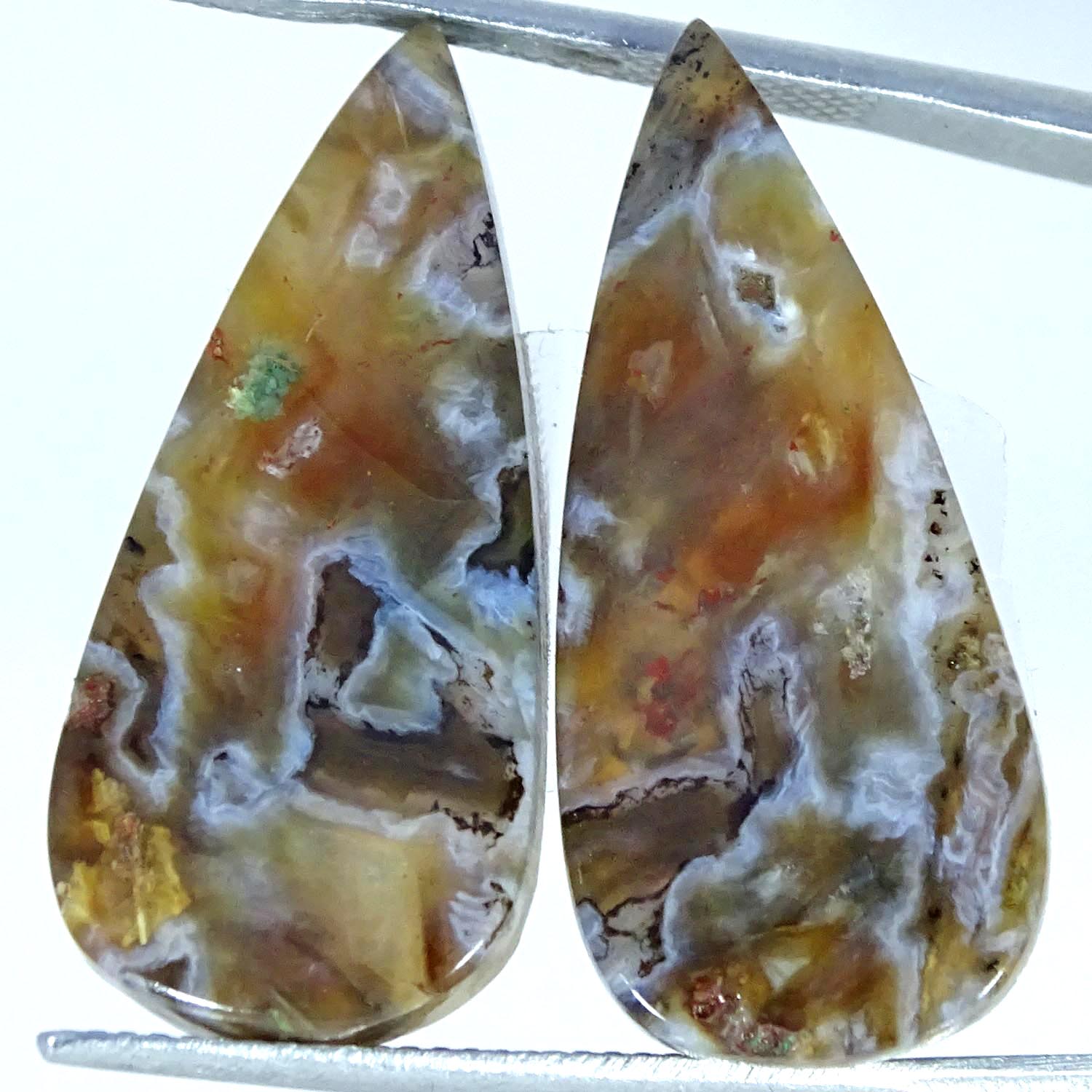 22.60Cts AA+ Natural Stick Agate Pair Pear Cabochon Gemstone 12X28X4MM