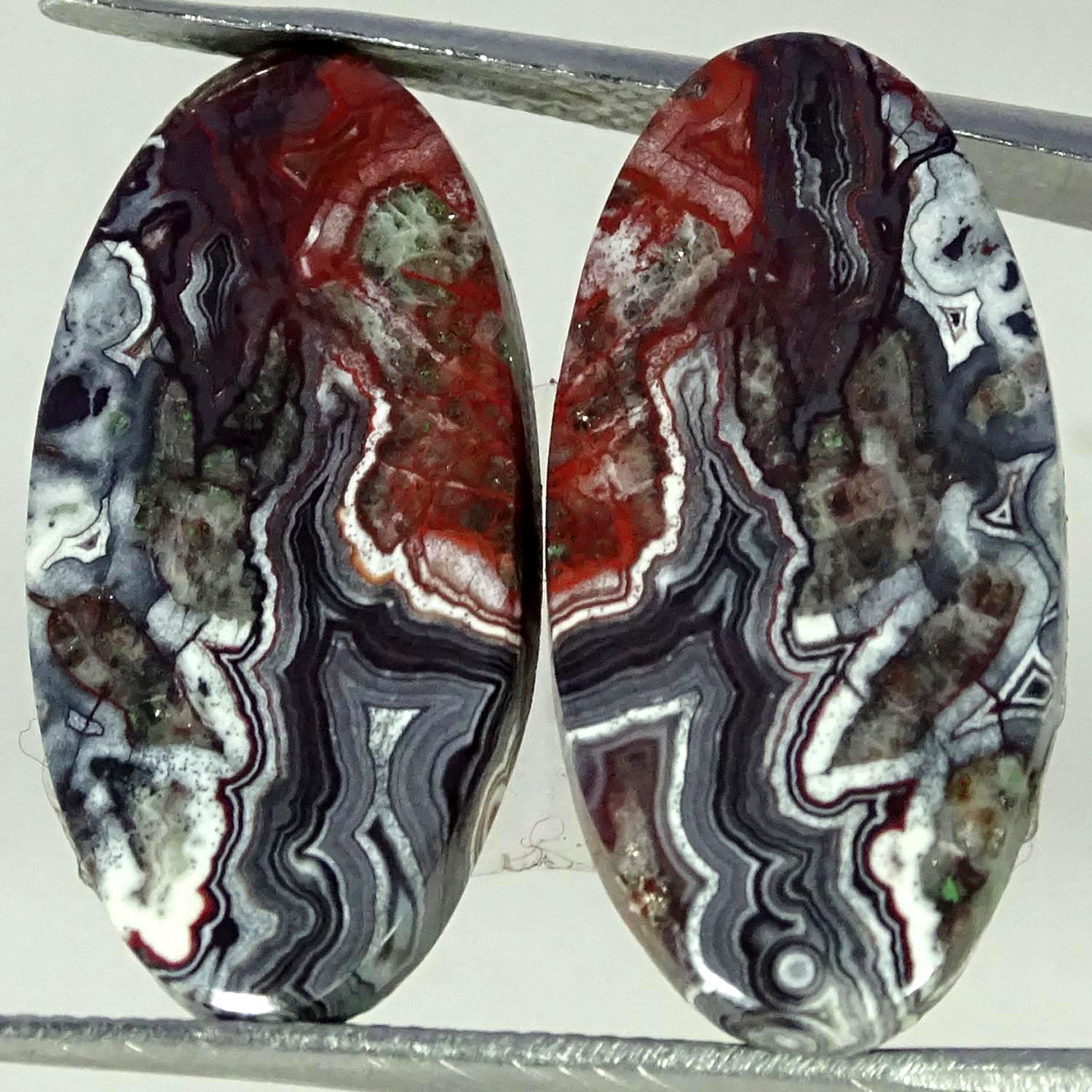 20.50Cts Natural Crazy Lace Agate Pair Oval Cabochon Gemstone 12X24X4MM