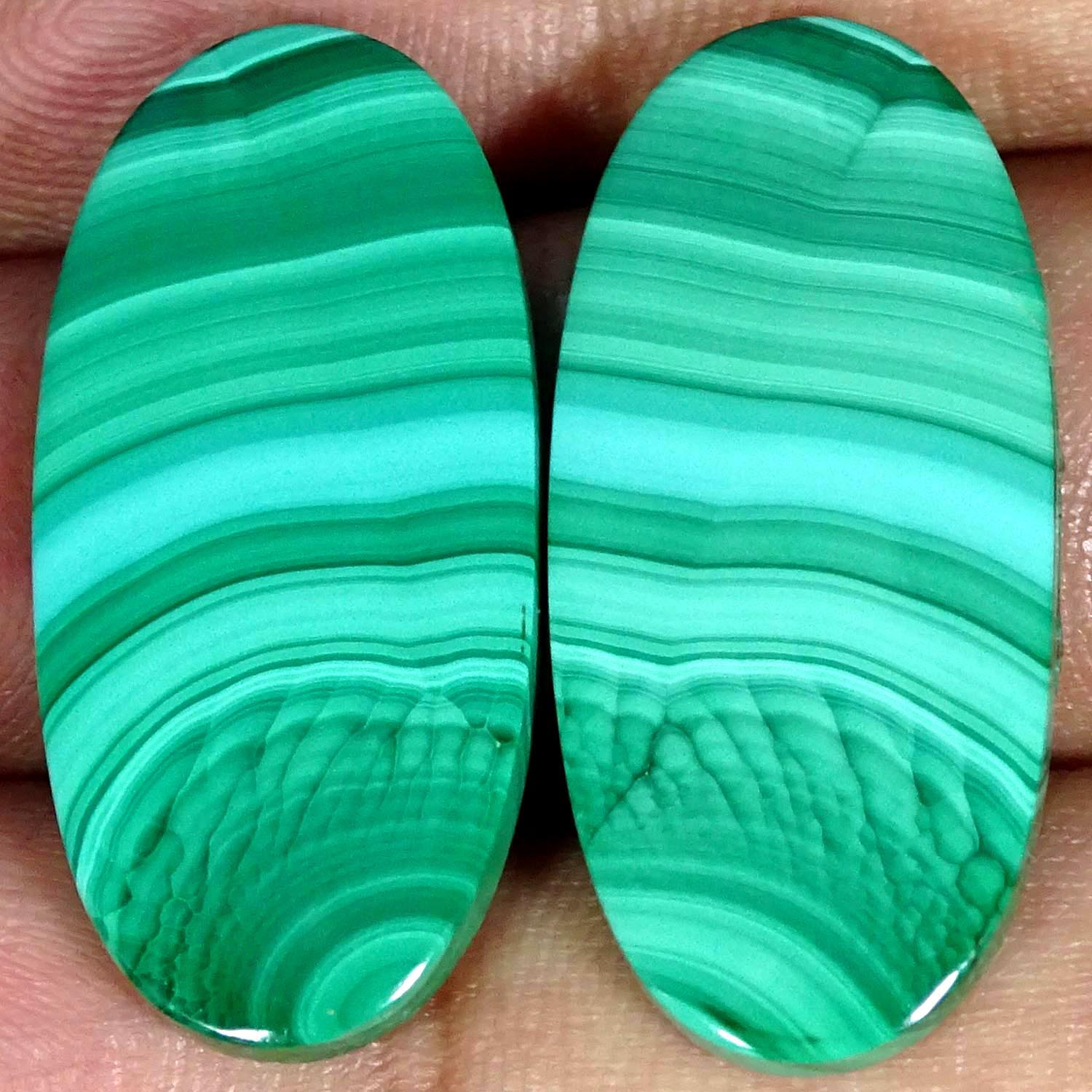43.50Cts Natural Green Malachite Pair Oval Cabochon Gemstone 15x32x3mm